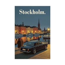 Rolls-Royce Stockholm Poster – Night Silver Shadow Vintage Print Travel Wall Art
