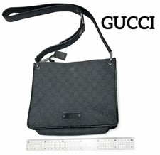 Authentic GUCCI Canvas Shoulder Bag R91762 Black Can be Worn Crossbody