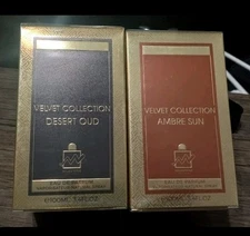 Velvet Collection Ambre Sun+ Desert Oud Lot Of 2- 3.4 Oz Each New In Sealed Boxs