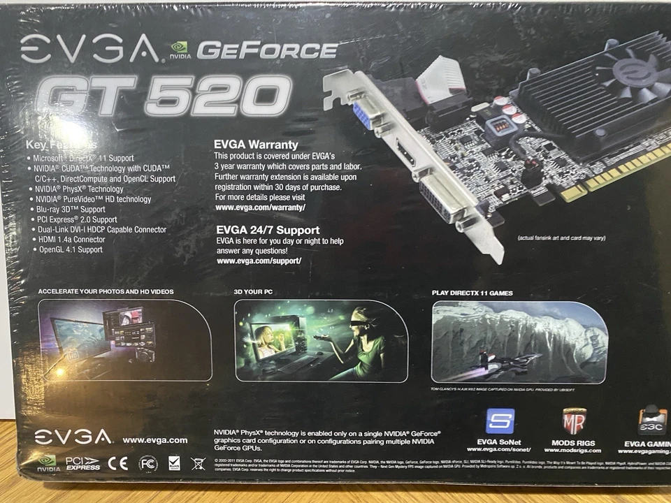 EVGA NVIDIA GEFORCE GT 520 1024MB DDR3 - NEW - Image 2 of 2