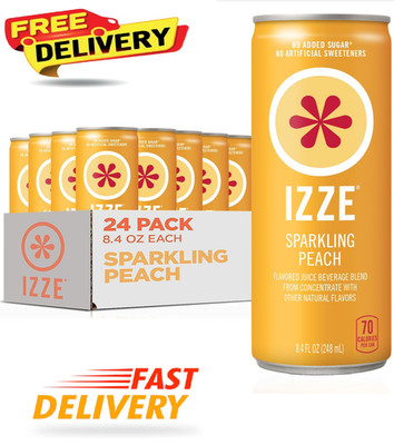 IZZE Sparkling Juice Beverage Blend, Peach, No Sugar Added, 8.4 FL OZ, 24 Cans