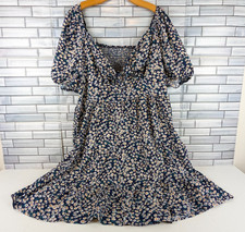 Shein Curve Sweetheart Dress Womens 4XL Navy Blue Daisy Floral Short Puff Sleeve