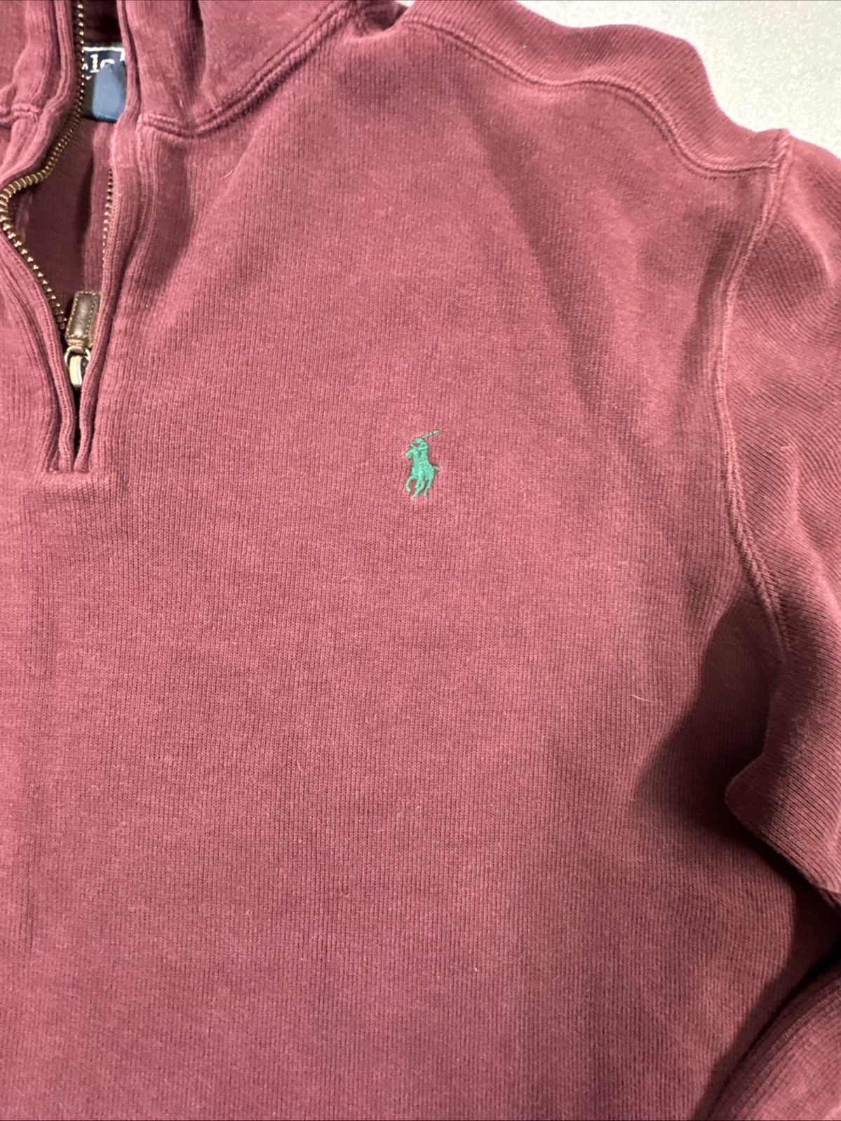 Polo Ralph Lauren maglione finto collo 1 4 zip verde logo pony taglia XL bordeaux