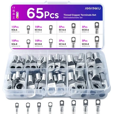 ANVINKU 65 Pcs Battery Terminal Connectors Set 8 Type Battery Terminals Battery Cable