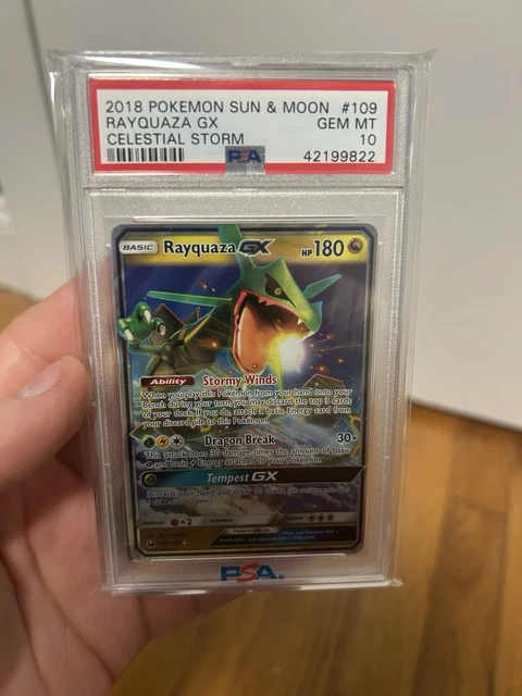 2018 Pokemon Sun & Moon Celestial Storm Holo Rayquaza GX 109/168 PSA 10