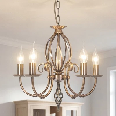 Premium Kronleuchter Messing Antik L:47 cm 5-flammig E14 Wohnzimmer Hängelampe - Bild 1 von 4