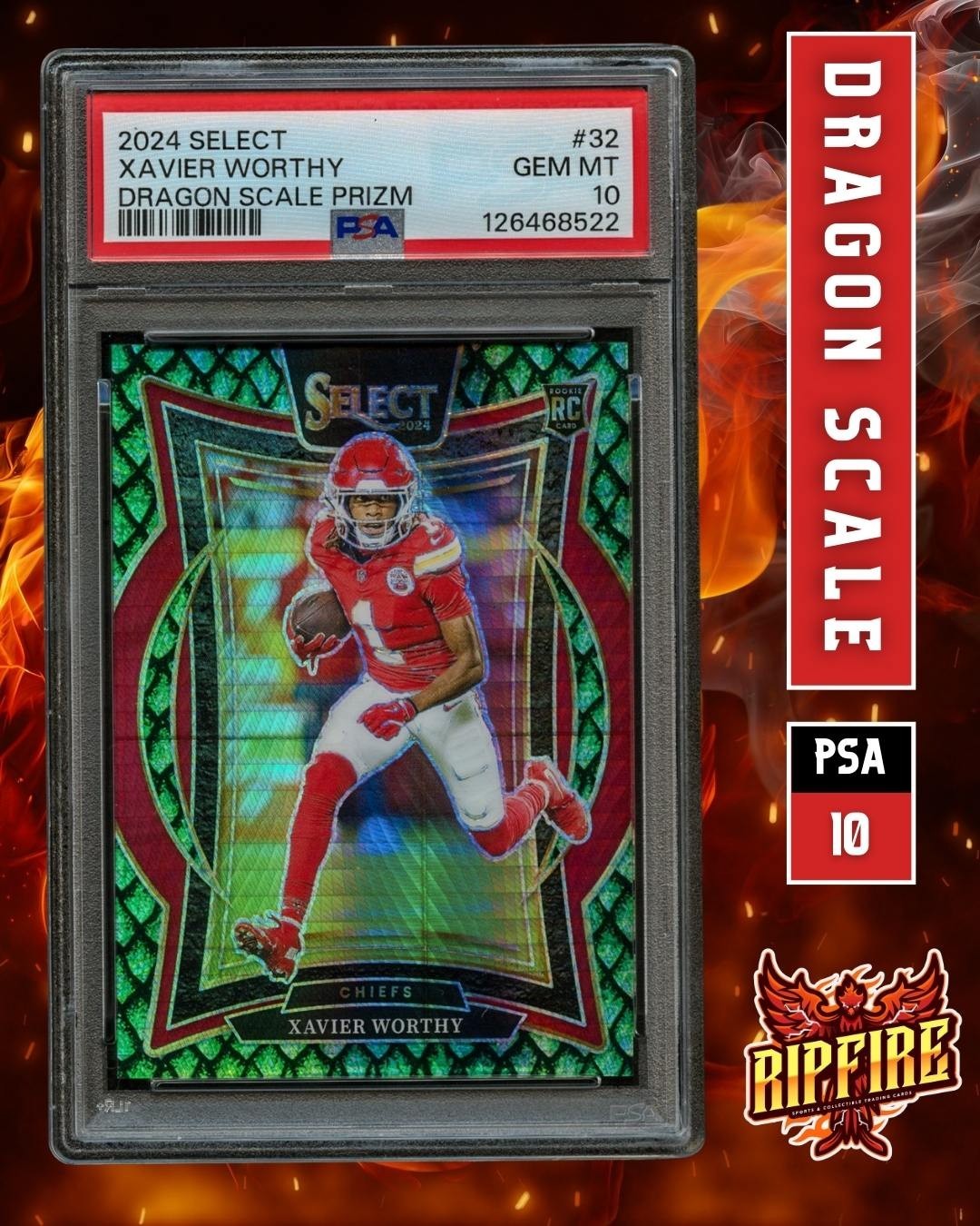 2024 Panini Select Concourse Xavier Worthy Dragon Scale Prizm /81 RC PSA 10