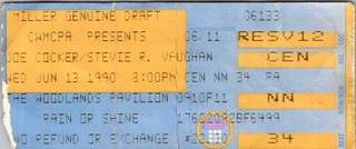 1990 STEVIE RAY VAUGHAN & JOE COCKER CONCERT TICKET WOODLANDS PAVILION JUNE 13
