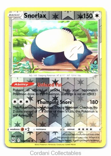 Snorlax 143/196 - Lost Origin - Reverse Holo - Pokemon Card