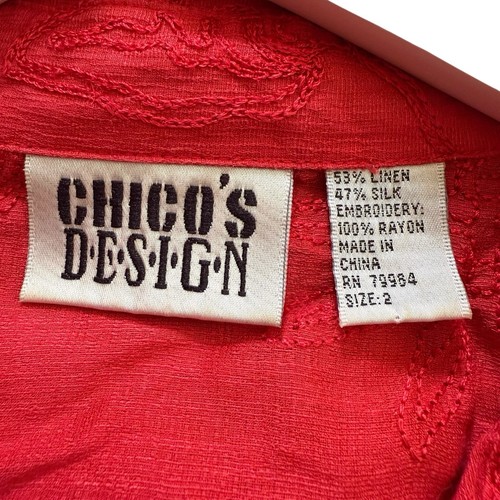 Chico’s Design Linen - Silk Blend Floral Embroidered Button Up 3/4 Sleeve Top M - Picture 3 of 11