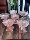 Miss America Pink Depression Glass Set of 6 Sherbet Pink Glass Goblets Diamond