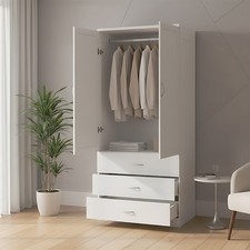 2 Door 3 Drawer Tall Wardrobe with Hanging Rails Modern Bedroom Furniture White