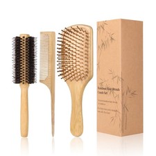 3Pcs Bamboo Hair Brush Set for Growth, 3pcs round brush set