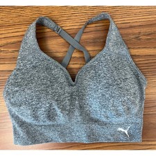 Puma Womens LARGE Grey Heather Seamless Sports Bra Adjustable Straps