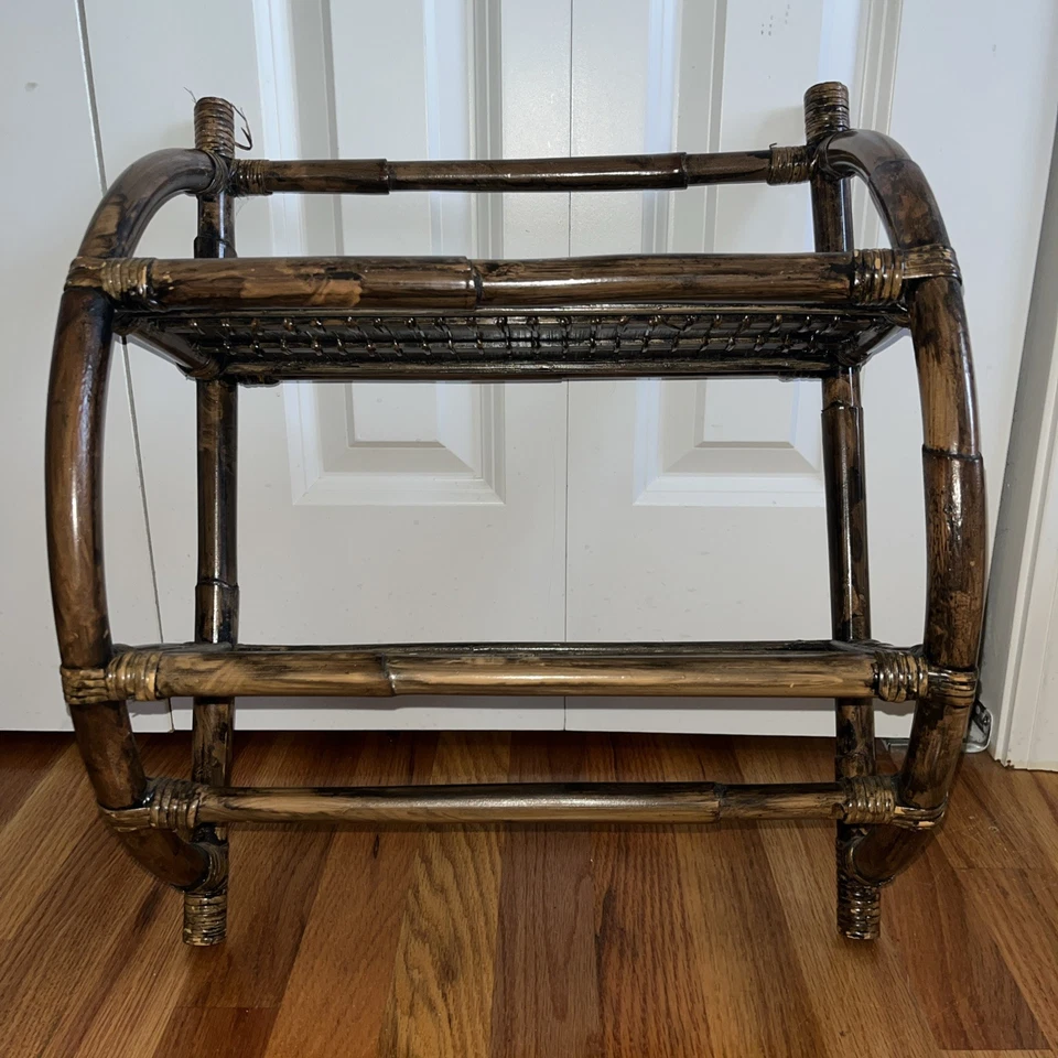 MCM Burnt Bamboo tortoise 2-tier Wall Shelf Towel Bar 20”X16” READ - Image 2 of 4