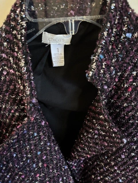 Chaqueta Blazer Chico's Para Mujer Frente Abierto Forrada Talla 1 (6) Rosa Púrpura Plata Foto 2 de 4