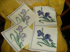 PURPLE IRIS CLOTH 4 NAPKINS NEW! WASH & DRY MADE IN USA! 2 Different Techniques