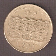Moneta 200 Lire Centenario Consiglio di Stato 1990