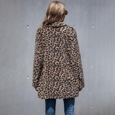 Women's long-sleeved faux fur leopard print casual coat