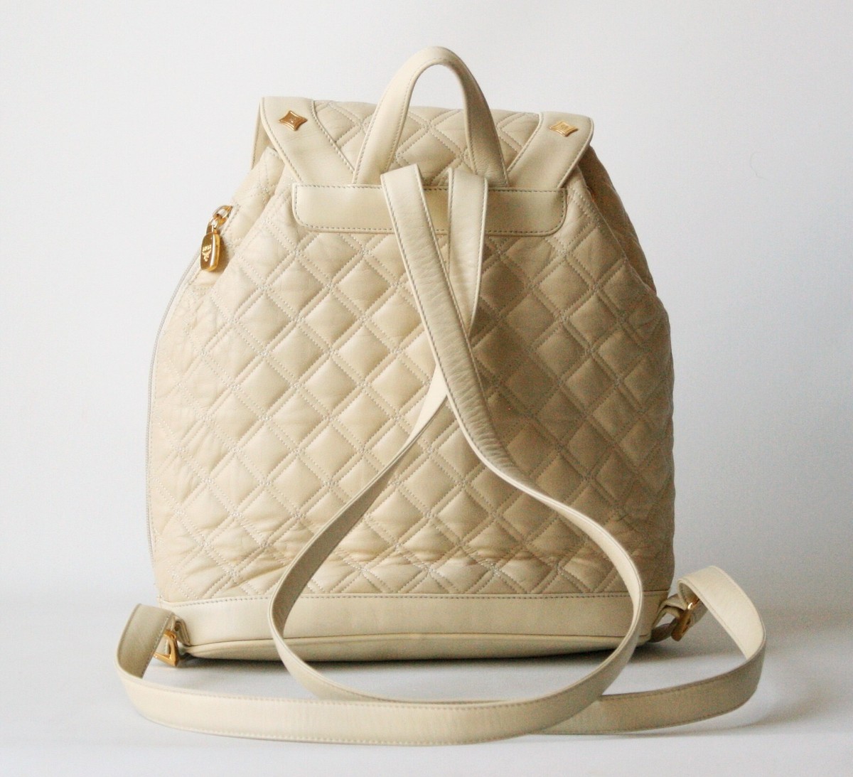 MCM Cream White Leather Quilted Large Backpack | eBay