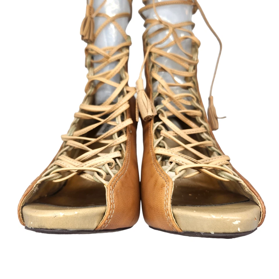 Steve Madden Zapatos Mujer 8 Marrón Zapatilla con Cordones Tacones de Aguja Cuero Sexy Foto 3 de 4