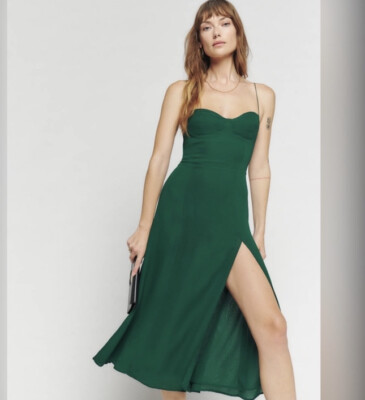 Women Reformation Emerald Julliette Spaghetti Strap Sweet Heart Slit Dress  2 | eBay
