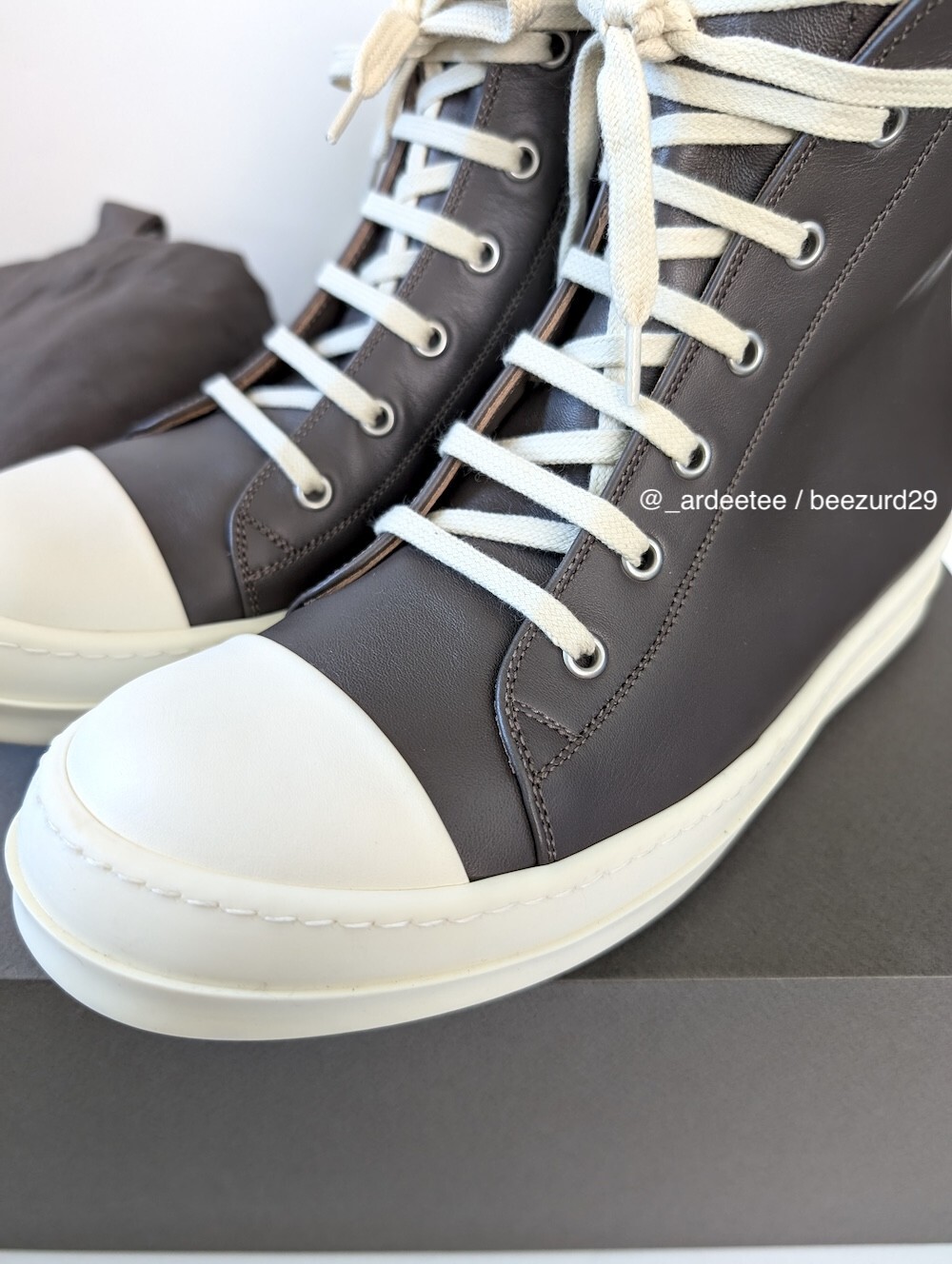 RICK OWENS RARE 1/1 SAMPLE LEATHER RAMONES HIGH SNEAKER (DUST, 41) image 4