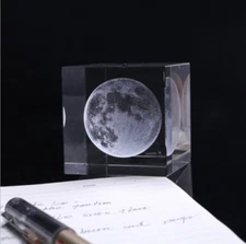 6×6cm 3d Laser Engraved Moon Healing Glass Quartz Crystal cube Miniatures Gift