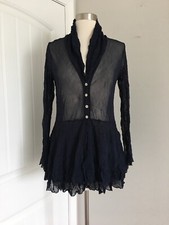 COMFY USA CRINKLE MESH SHEER PEPLUM LONG SLEEVE TOP SIZE S MADE IN USA