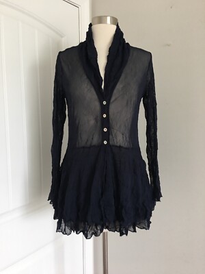 COMFY USA CRINKLE MESH SHEER PEPLUM LONG SLEEVE  TOP SIZE S MADE IN USA