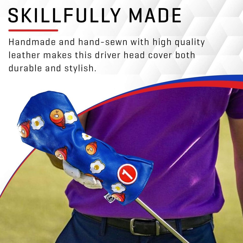 Pins & Aces Golf Co. Ham & Eggs Driver Wood Head Cover Premium, Blue