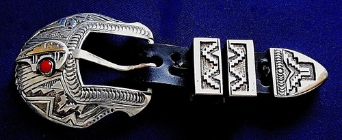 NAVAJO JB STERLING 14K GOLD Overlay Coral HANDMADE Vintage 4 Pcs BEAR RANGER SET