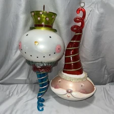 Set Members Mark LG Character Santa & Snowman Plastic In/Out Door Head Ornament