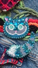 Cheshire Cat double brooch bead embroidery kit   FREE SHIPPING DIY embroidery