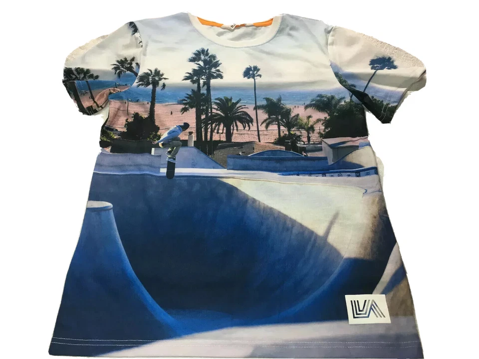 H&M Junior Boy 12-14/L/XL T-Shirt Short Sleeve CrewNeck California Beach&Palms - Image 2 of 4