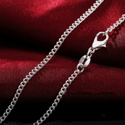 16''-30'' Mens Womens 925 Sterling Silver 2mm Wide Curb Link Chain Necklace #N249