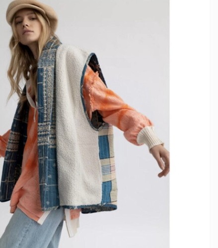 Vera Plaid Patch Sherpa Vest Size 
