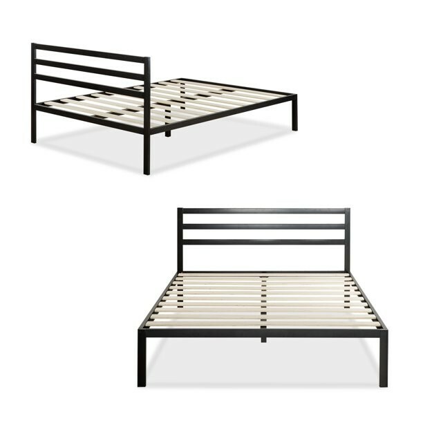 Queen Size Black Metal Bed Frame Foundation With Headboard