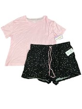 Joyspun Short Pajama Set Woman's XLarge Pink Black Stars Stretchy Knit Pull On