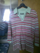 Ladies 3/4 sleeve top by dash Size 10 Red/Green/White stripe