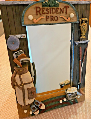 Collectable Wooden Vintage Golf Mirror Frame Titled Resident Pro Made in USA