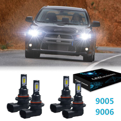 For Mitsubishi Lancer 2008-2017 6000K 4X LED Headlight Bulbs High&Low Beam Combo