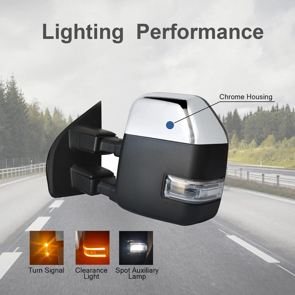 Towing Mirrors For 17-20 Ford F450 F-550 Super Duty Power Heated Signal Chrome - Image 4 of 4