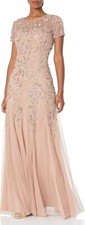 Adrianna Papell Embellished Floral-Print Gown Rose Gold 12 10
