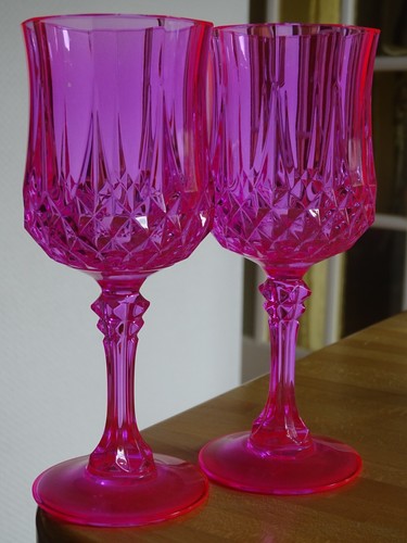 2 VINTAGES WATER GLASSES LEAD CRYSTAL D'ARQUES LONGCHAMP FRANCE COLOR PINK - Picture 5 of 6