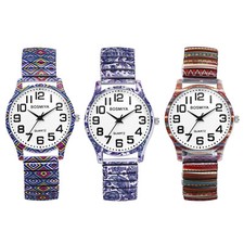 Womens Ladies Bohemian Easy to Read Quartz Wrist Watch Elastic Stretch Band Gift