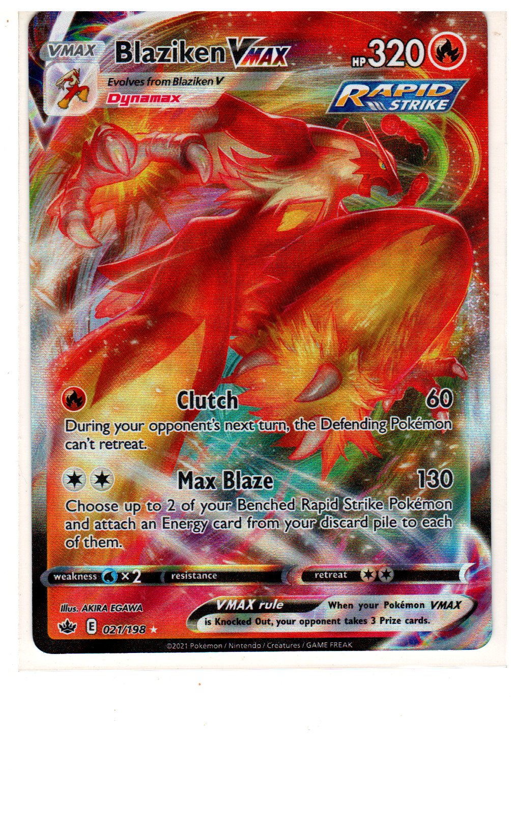 Blaziken VMAX Full Art 21/198 Chilling Reign Ultra Rare Pokémon TCG Card