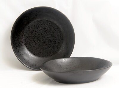 Crate & Barrel Marin Matte Black Pair Irregular Soup Pasta Bowl 9-1/2 D Portugal
