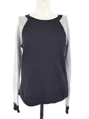 AQUA Kaschmir Pullover grau schwarz Feinstrick Pulli Colourblock Raglanärmel S