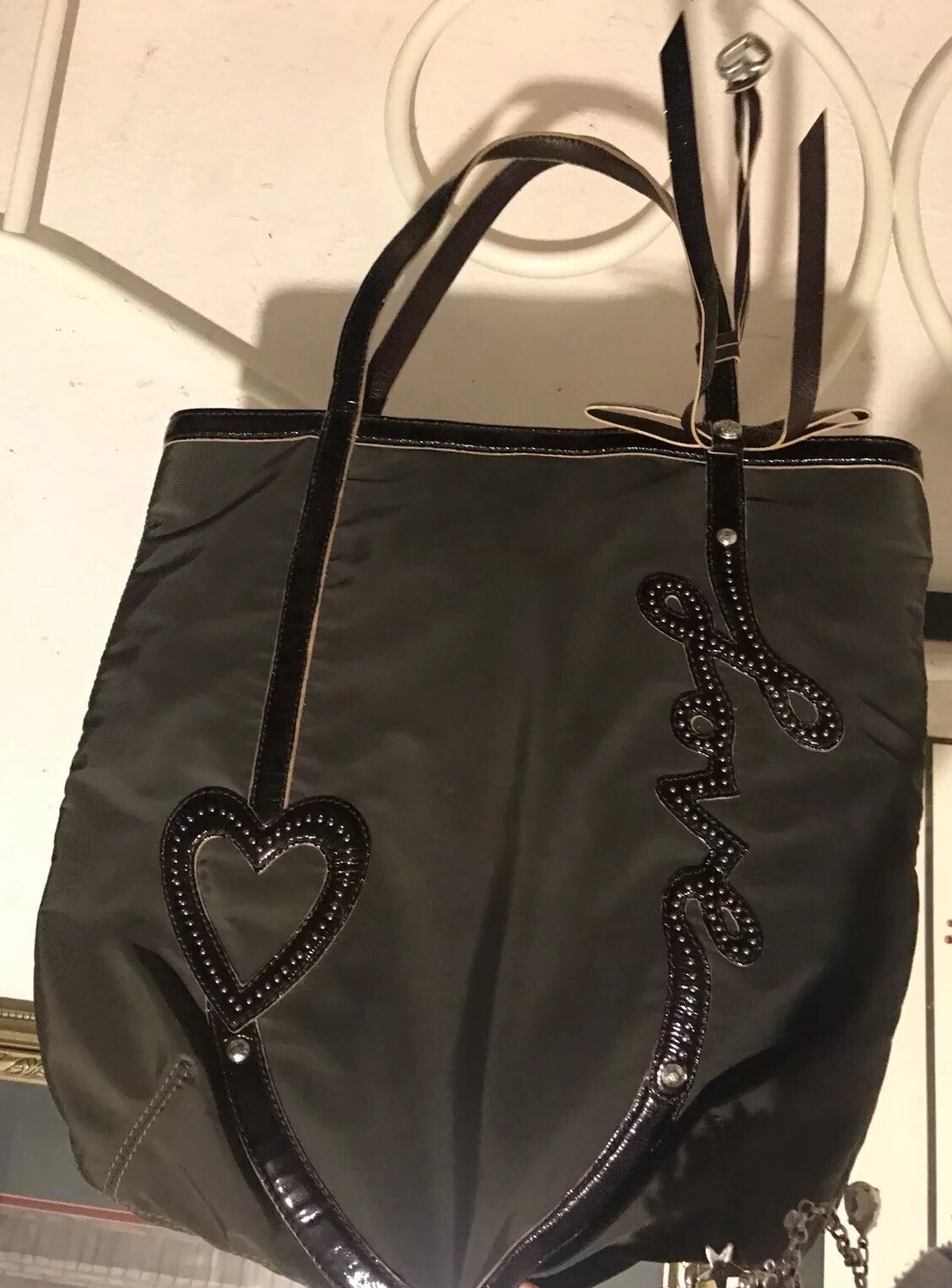 PONY BORSA A MANO BORSETTA BORSETTA BORSA TOTE LOVE microfibra LG argento con borchie shopper Mustang*